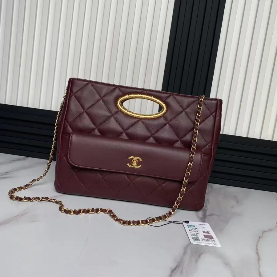 Chanel wine red/white/black hand bag can be cross-body