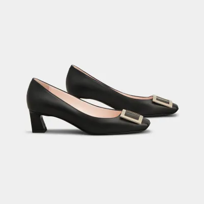 Roger Vivier Trompette Pumps High Heels In Black Leather With Metal Buckle (Heel Height 4.5cm)