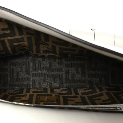 Fendi Multipocket Baguette White Ice Shiny Nappa Leather Gold Hardware