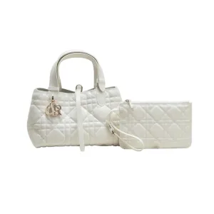 Dior Small Dior Toujours Bag In White Macrocannage Calfskin With Light Gold Hardware