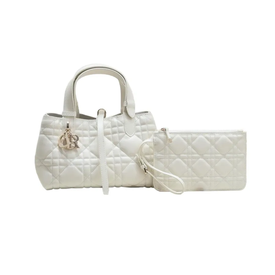 Dior Small Dior Toujours Bag In White Macrocannage Calfskin With Light Gold Hardware