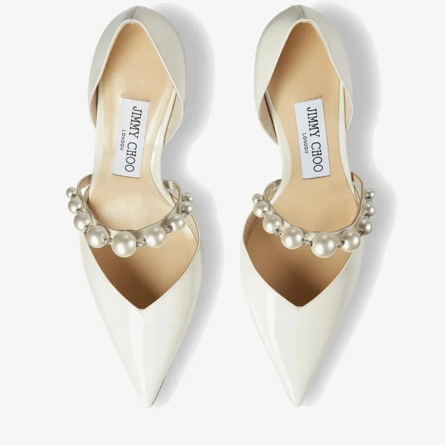 JIMMY CHOO Pearl embellished lacquered leather pointed high heels