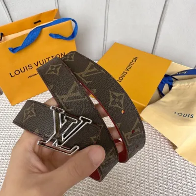 Louis Vuitton Women's Contouring Reversible Belt In Black/Red/Brown Calfskin And Monogram Canvas With Gold/Silver Hardware 30mm