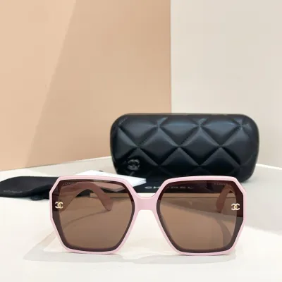 CHANEL square frame glasses pink brown color size 52口22-140