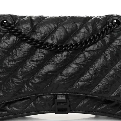Balenciaga Medium Crush Chain Bag Black Quilted Crushed Calfskin Leather Black Hardware
