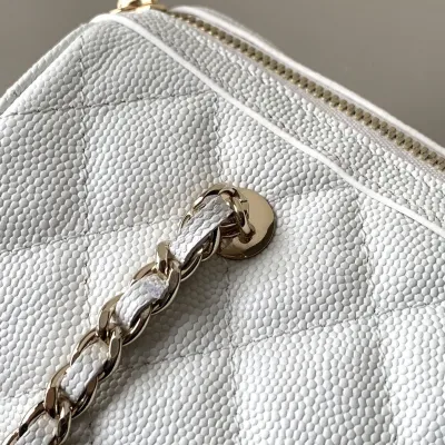 Chanel Quilted Caviar Leather White / Light apricot color Crossbody Bags