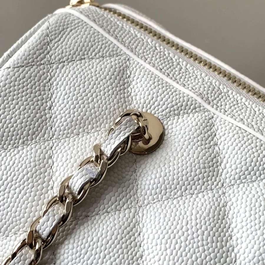 Chanel Quilted Caviar Leather White / Light apricot color Crossbody Bags