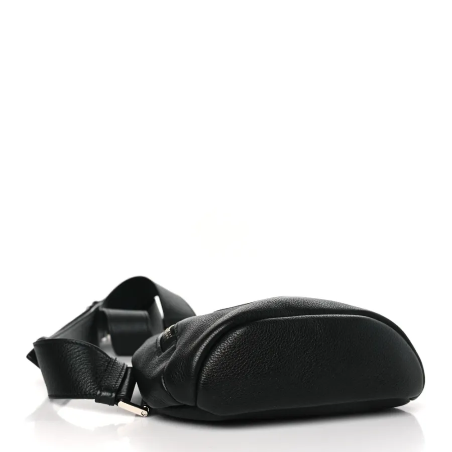 Prada Medium Logo Embossed Cross Sling Backpack Black Vitello Daino Leather Silver Hardware