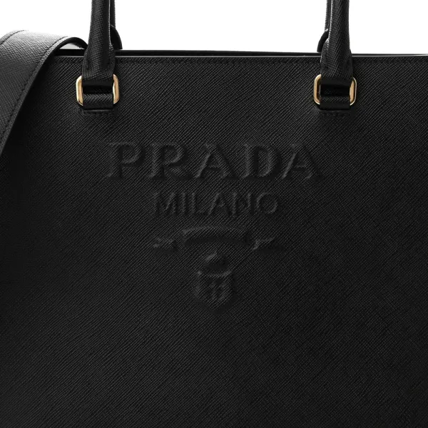 Prada Medium Lux Logo Embossed Shoulder Tote Handbag Black Saffiano Leather - Image 9
