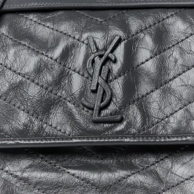 Saint Laurent Medium Niki Chain Satchel Storm Crinkled Monogram Calfskin Matelasse Leather