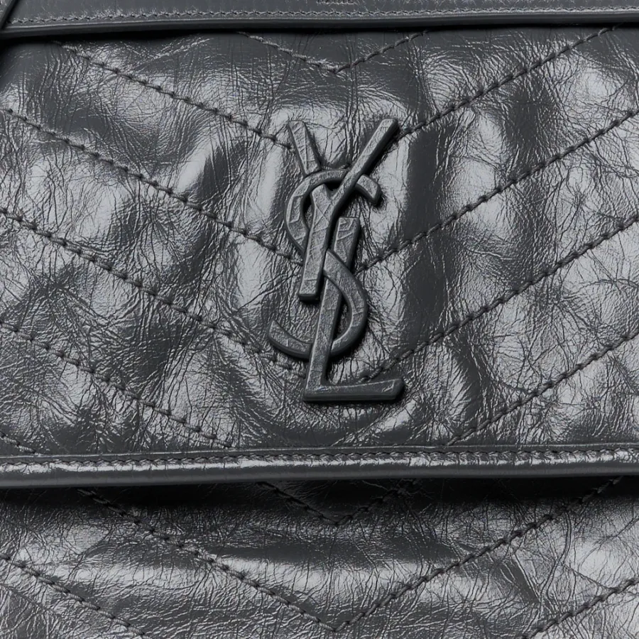 Saint Laurent Medium Niki Chain Satchel Storm Crinkled Monogram Calfskin Matelasse Leather