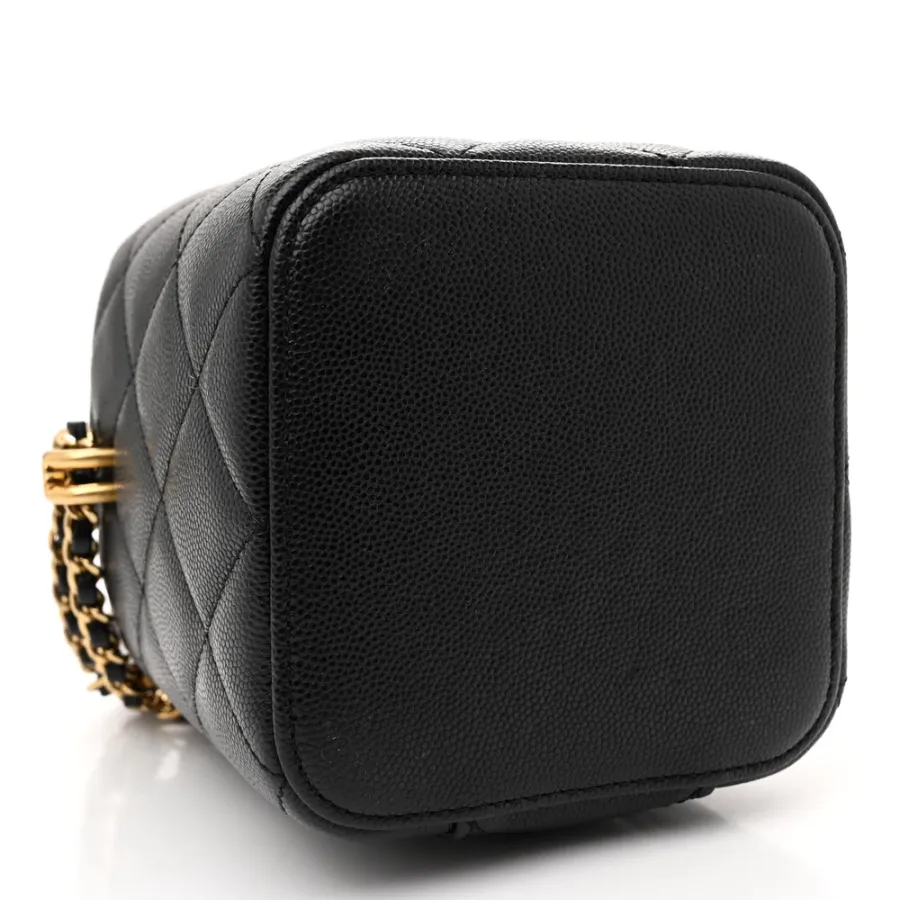 Chanel Vertical Vanity Case With Chain Small Black Quilted Caviar Leather Gold Hardware