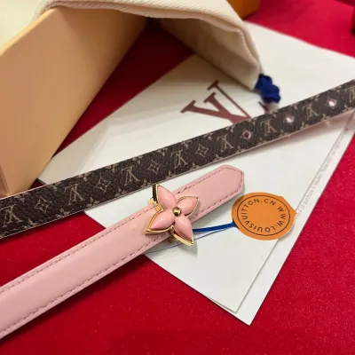 Louis Vuitton Women's Mini Flowergram Reversible Belt In Pink Calfskin And Monogram Canvas With Gold/Silver/Pink/Black Hardware 15mm