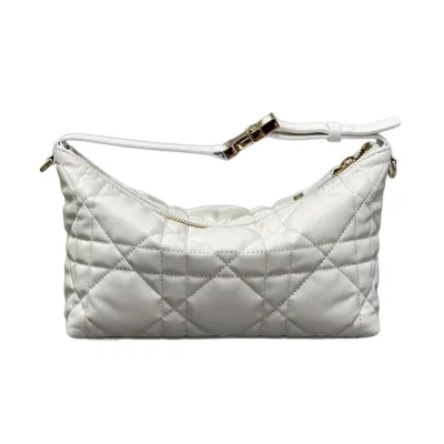 Dior Small D-Journey Bag in White Macrocannage Lambskin Gold Hardware