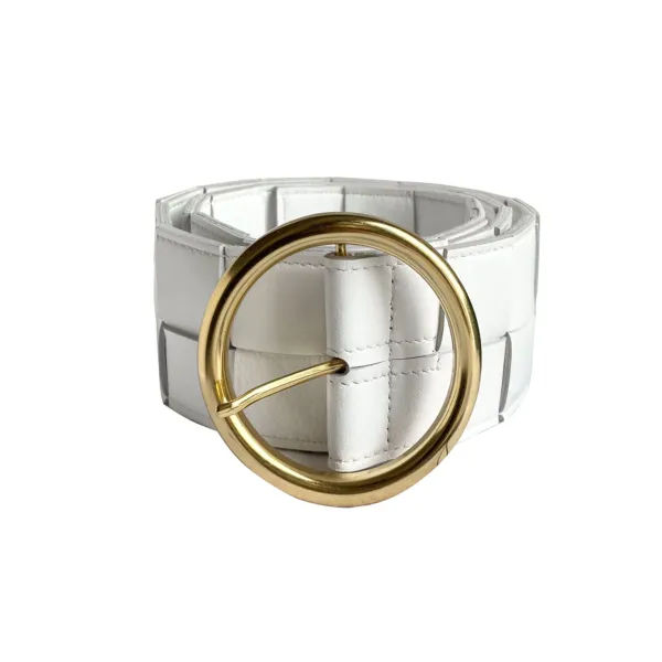 Bottega Veneta Women's Round Buckle Maxi Intrecciato Adjustable Belt In Pink/Blue/White/Coffee/Black Calfskin With Gold Hardware 60mm - Image 6