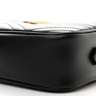 Gucci Small GG Marmont Chain Shoulder Bag Black Calfskin Matelassé Leather Gold Hardware