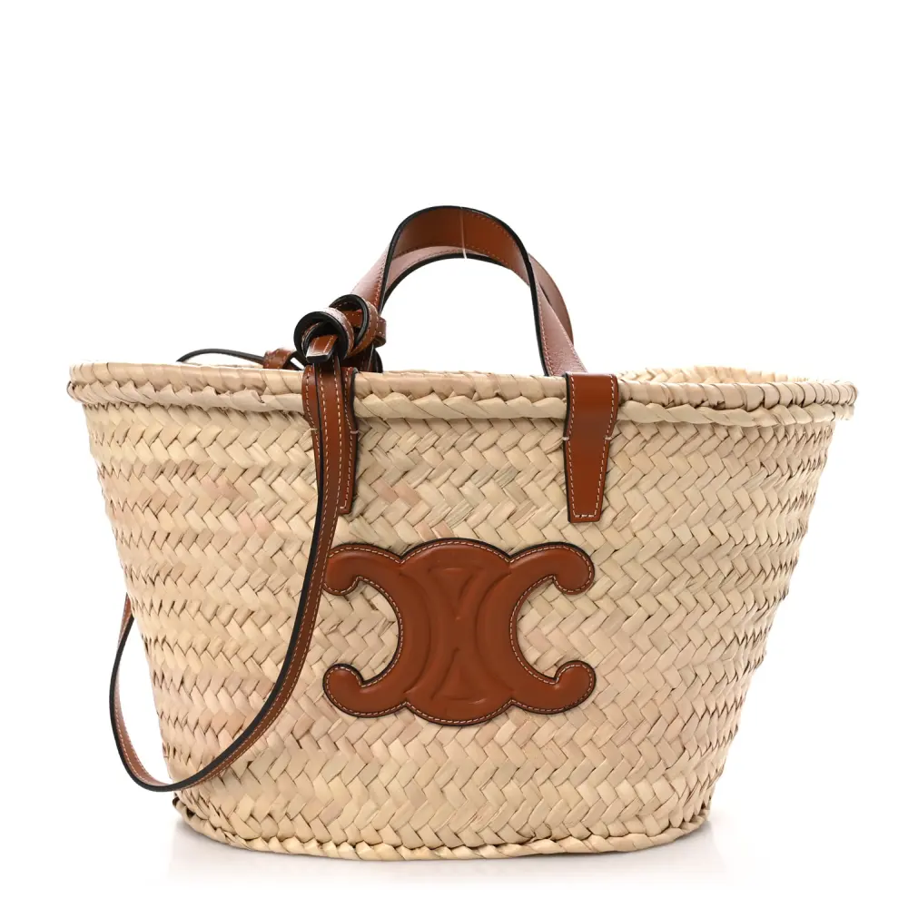 Celine Medium Triomphe Teen Panier Tan Folha de Palmeira e Couro de Bezerro Hardware Dourado