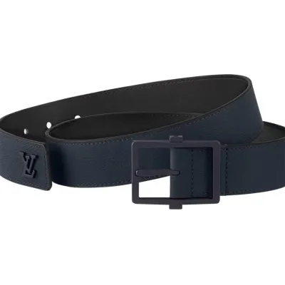 Louis Vuitton Men's Aerogram Belt In Blue Calfskin With Blue/Black/Silver Hardware 35mm