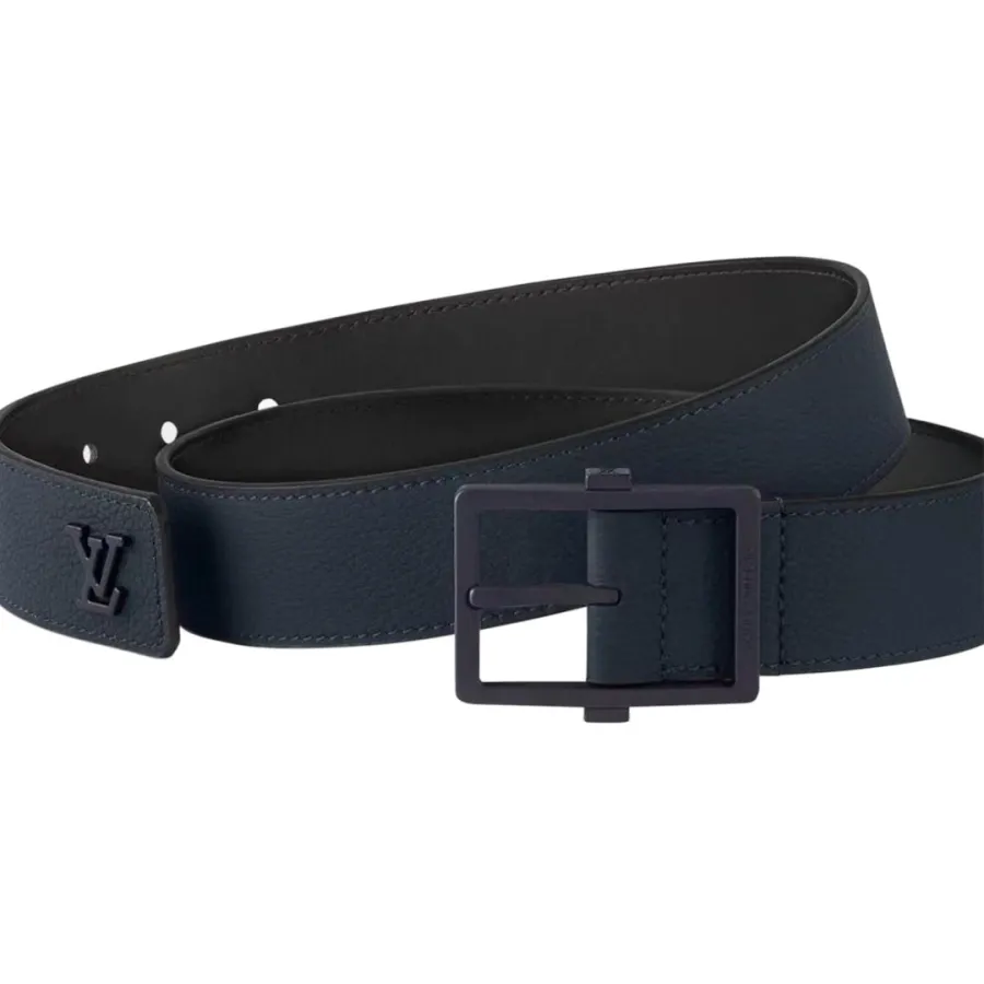 Louis Vuitton Men's Aerogram Belt In Blue Calfskin With Blue/Black/Silver Hardware 35mm