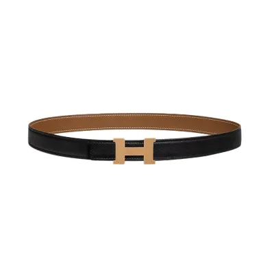 Hermès Women' s Mini Constance Guillochee Buckle Belt In Brown/Black/Etoupe/White/Orange Calfskin With Gold/Silver Hardware 24mm