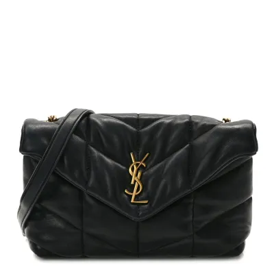 Saint Laurent Mini Loulou Chain Satchel Black Quilted Puffer Monogram Lambskin Leather Ruthenium Hardware