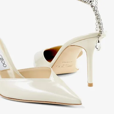 JIMMY CHOO Crystal linens patent leather heels pointy stiletto heels