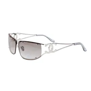 CHANEL square frame glasses grey silver color size 64-11-120