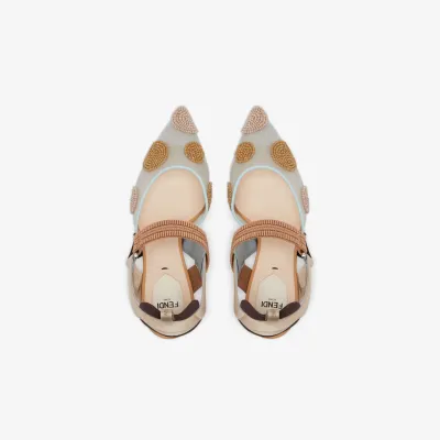 FENDI Beaded light blue tulle high-heeled slingers