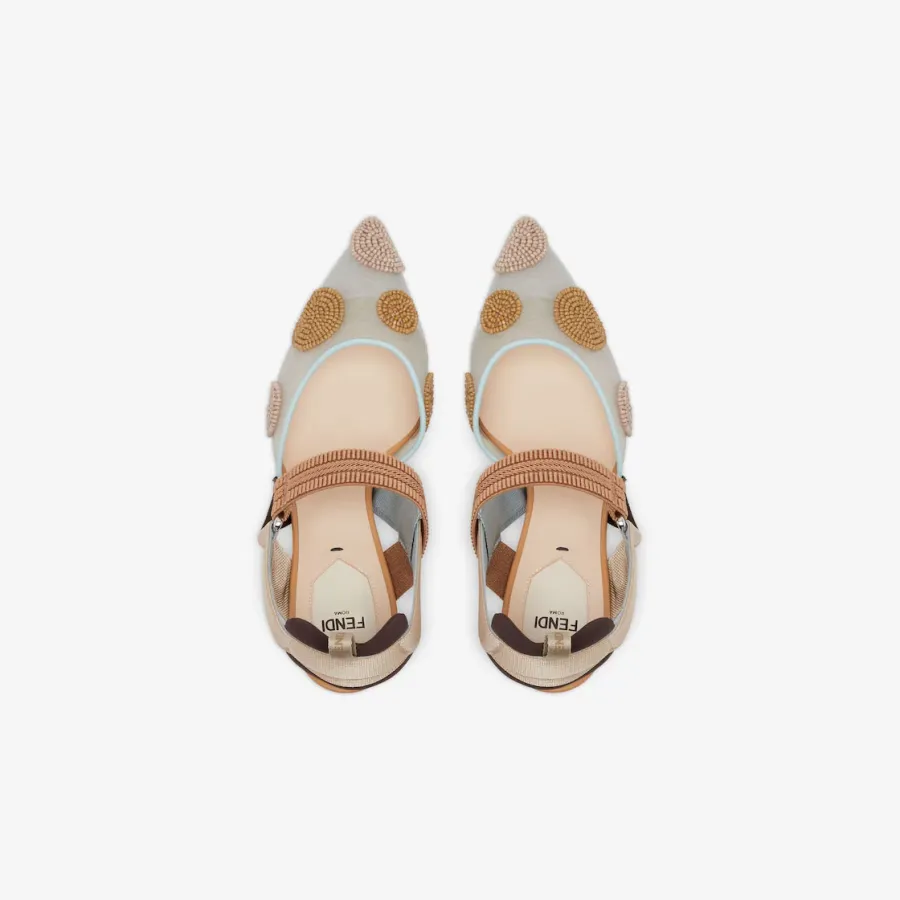 FENDI Beaded light blue tulle high-heeled slingers
