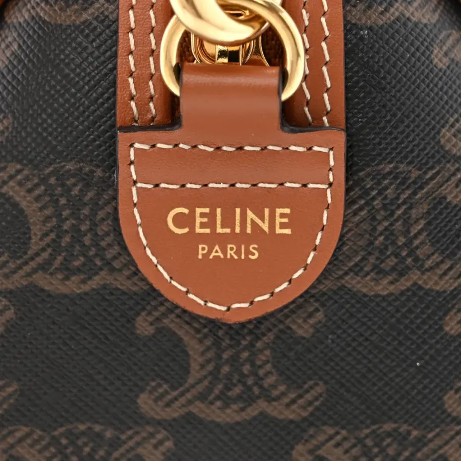 Celine Small Boston Bag Tan Triomphe Canvas & Calfskin Leather