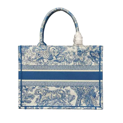 Dior Medium Dior Book Tote In White and Blue/Yarrow Pink/Green/Pink Toile de Jouy Sauvage Embroidery