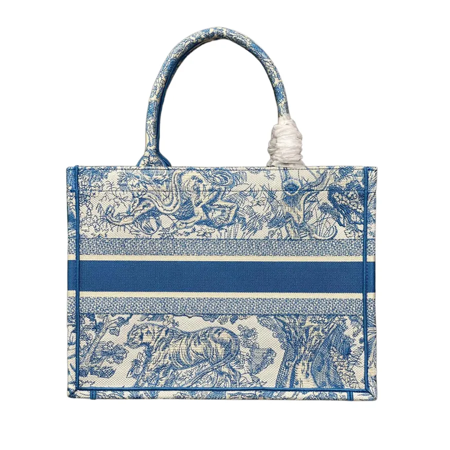 Dior Medium Dior Book Tote In White and Blue/Yarrow Pink/Green/Pink Toile de Jouy Sauvage Embroidery