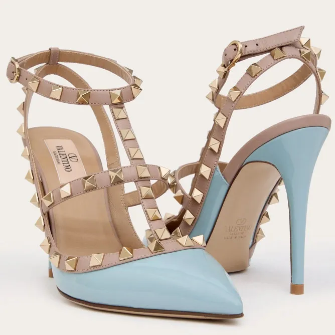 VALENTINO Patent leather lace-up rivet heels