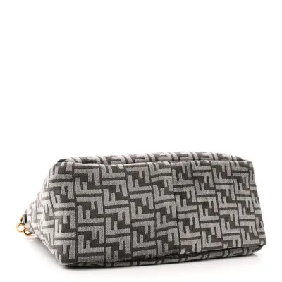 Fendi FF Fendi O’Lock Zipper Anthracite/Asfalto Chenille, Vitello Seta Leather, & Plexiglass Mixed Metal Hardware