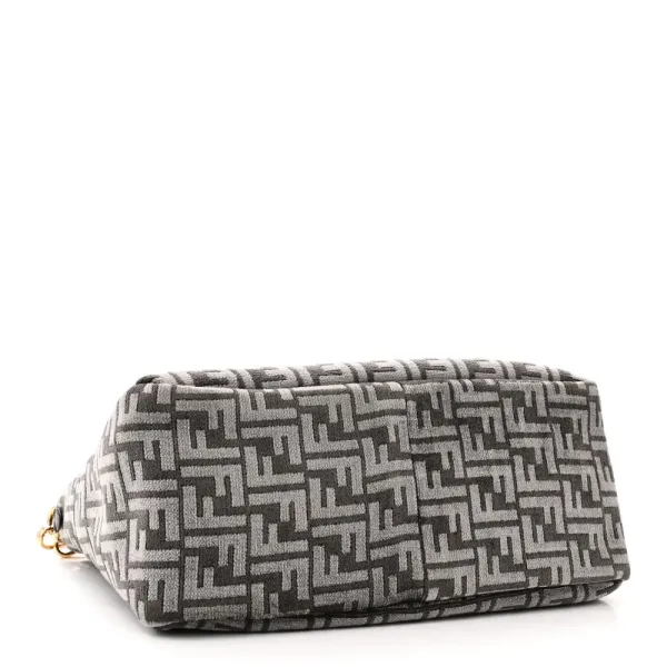 Fendi FF Fendi O’Lock Zipper Anthracite/Asfalto Chenille, Vitello Seta Leather, & Plexiglass Mixed Metal Hardware - Image 6