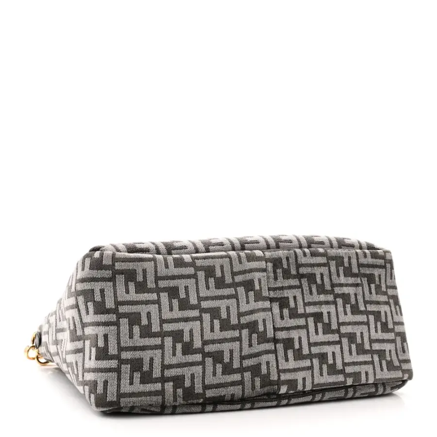 Fendi FF Fendi O’Lock Zipper Anthracite/Asfalto Chenille, Vitello Seta Leather, & Plexiglass Mixed Metal Hardware