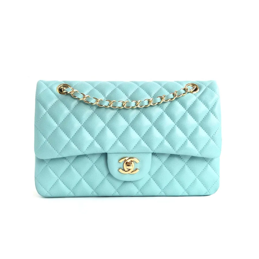 Chanel CF Litchi grain Tiffany blue silver buckle gold buckle 25cm Crossbody Bags