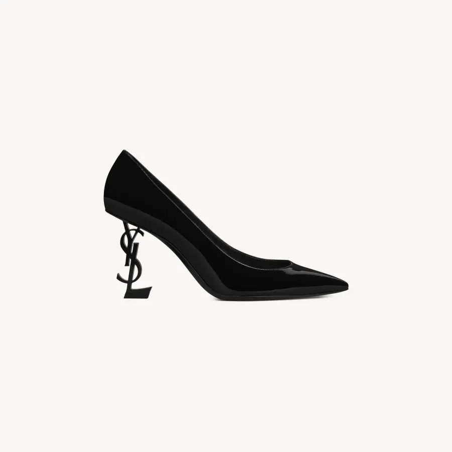 Yves Saint Laurent Black patent-leather and chrome-clad heels