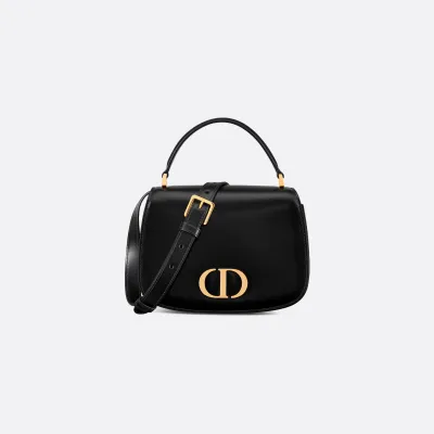 Dior Medium 30 Montaigne Avenue Top Handle Bag In Black Ribbed Calfskin With Gold Hardware