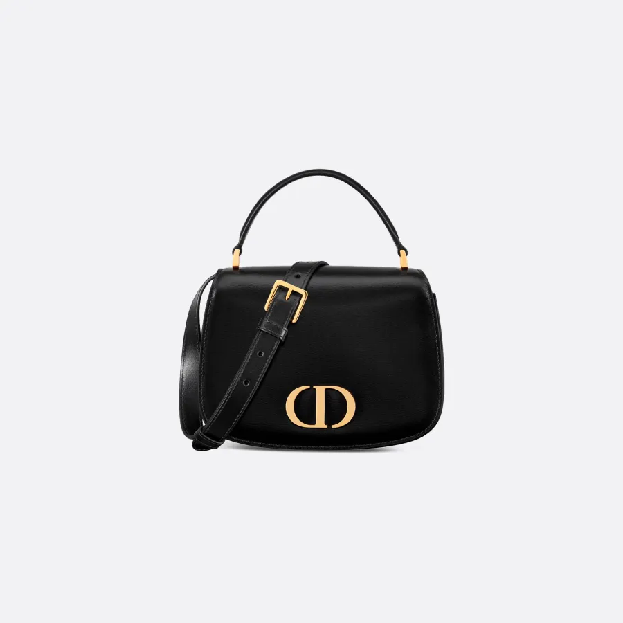 Dior Medium 30 Montaigne Avenue Top Handle Bag In Black Ribbed Calfskin With Gold Hardware