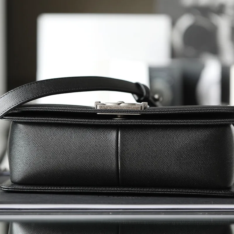 Chanel Lleboy Black Quilted Shiny Calfskin Leather / Quilted Caviar Leather Shoulder Bags Crossbody Bags