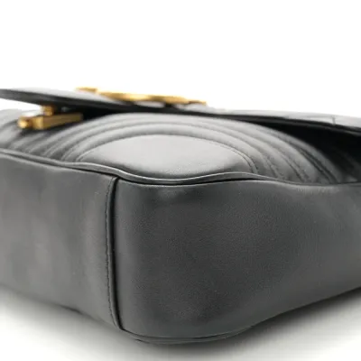Gucci Medium GG Marmont Shoulder Bag Black Calfskin Matelassé Leather Antique Gold Hardware