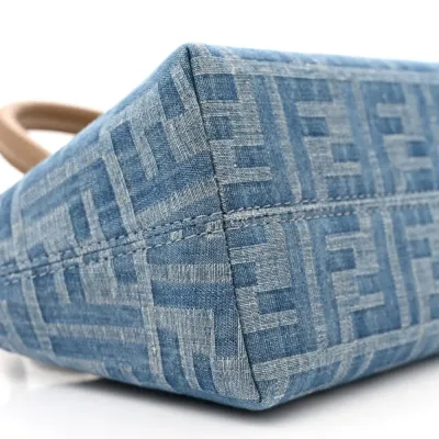 Fendi FF Mini By The Way Top Handle Boston Bag Tortora/Nuvola Denim & King Vitello Leather Gold Hardware