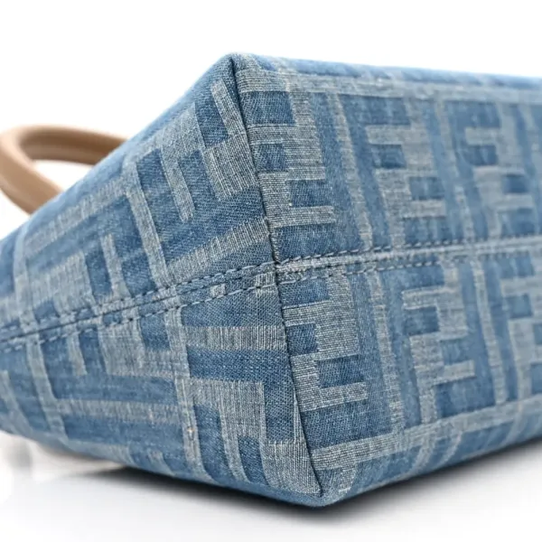 Fendi FF Mini By The Way Top Handle Boston Bag Tortora/Nuvola Denim & King Vitello Leather Gold Hardware - Image 4