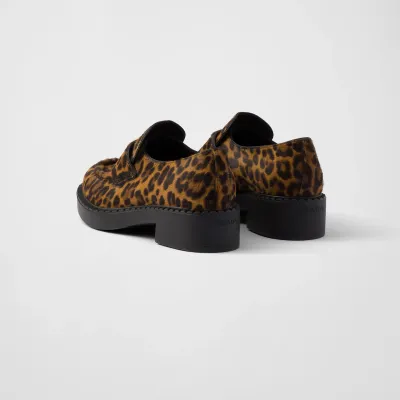 PRADA Honey colored Chocolate printed leather Loafers