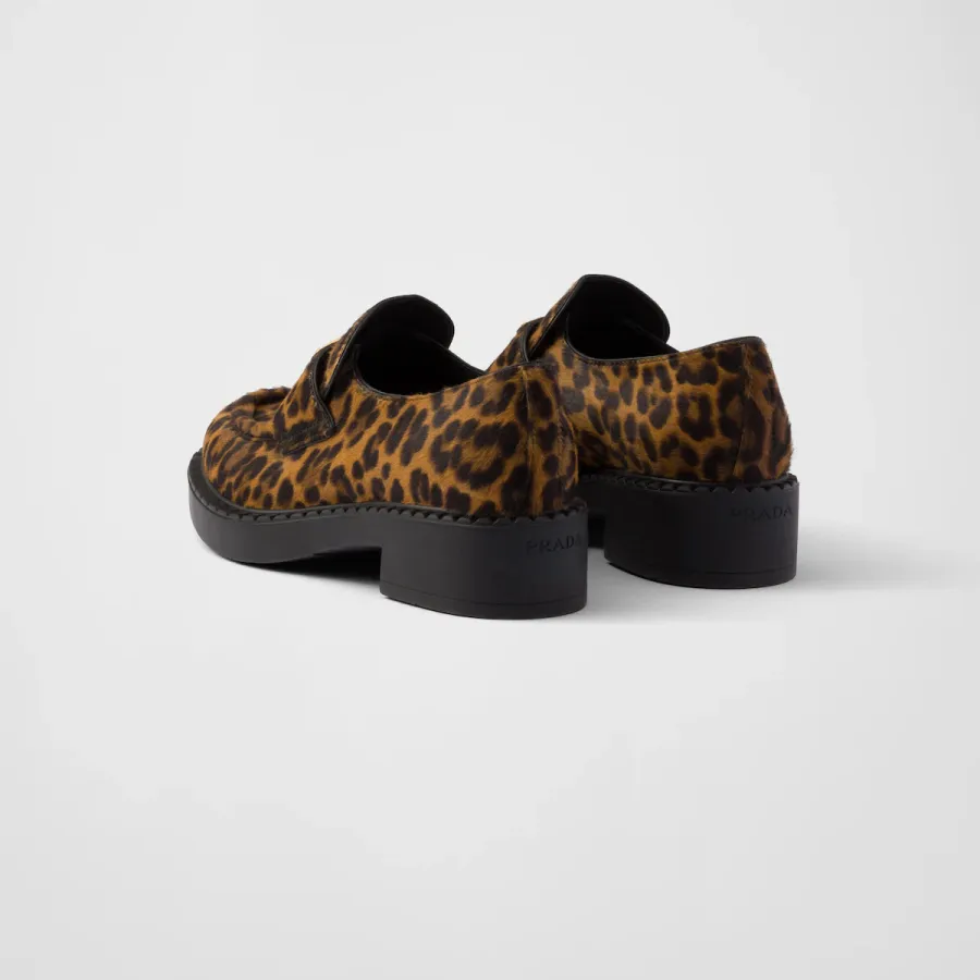 PRADA Honey colored Chocolate printed leather Loafers