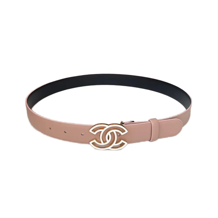 Chanel Women's CC Belt In White/Beige/Pink/Black Calfskin With Gold Hardware 30mm