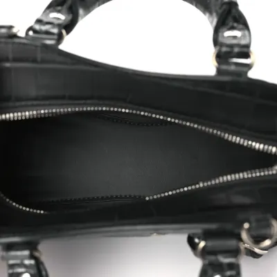 Balenciaga Mini Neo Classic City Bag Dark Grey Crocodile Embossed Calfskin Leather Silver Hardware