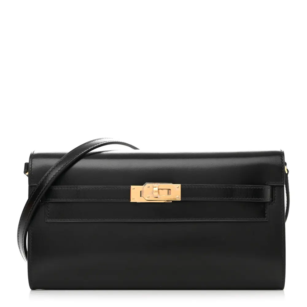 Hermès Kelly Wallet To Go Couro Box Preto com Hardware Dourado
