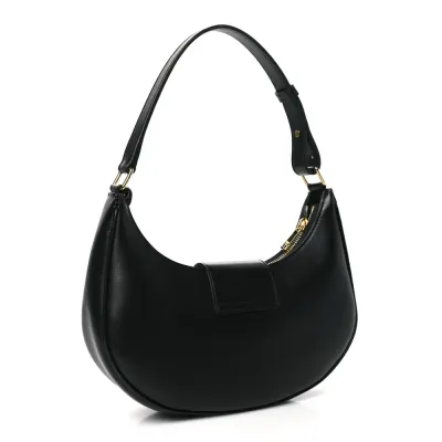 Celine Medium Strap Ava Triomphe Shoulder Bag Black Smooth Calfskin Leather Gold Hardware